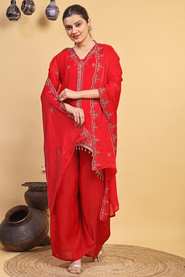 Elegant Red Designer Kurta Palazzo Set (RRRD57)