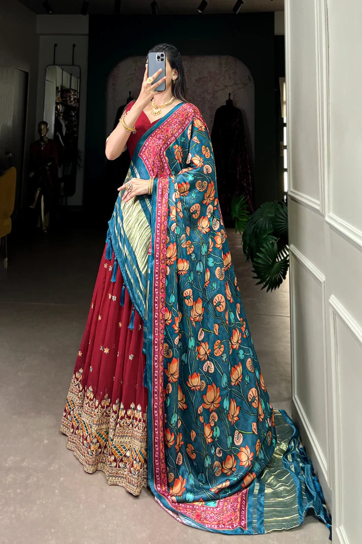 PREMIUM GEORGETTE WITH SEQUANCE AND THREAD EMBROIDERED WORK LEHENGA CHOLI WITH PURE GAJI SILK DUPATTA(WD104) (01)
