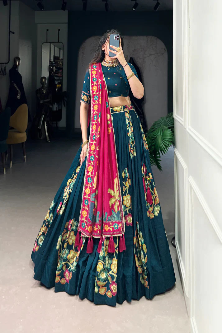 TUSSAR SILK LEHENGA CHOLI WITH DUPATA(WD64) (02)