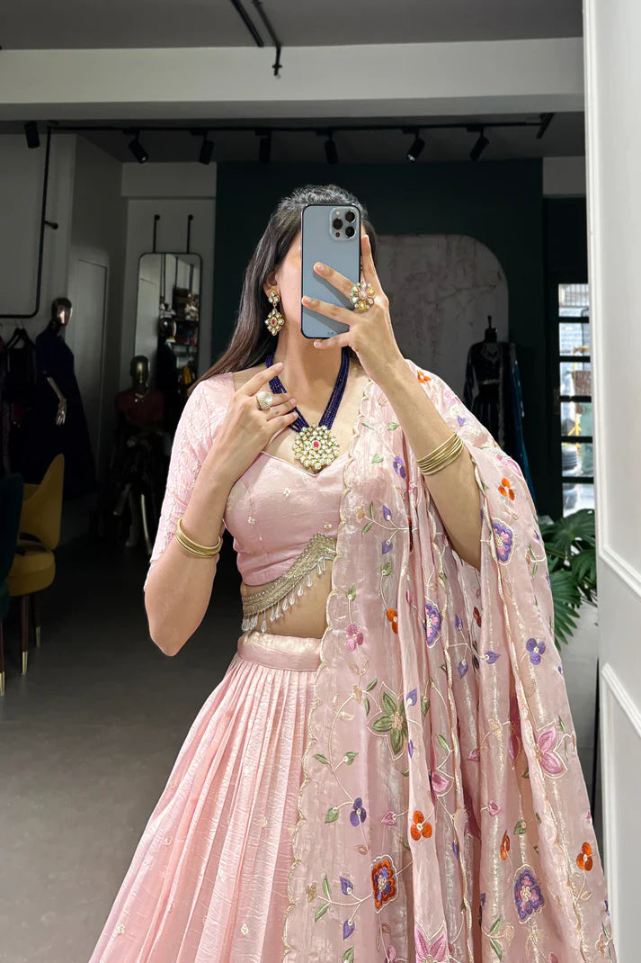 GOLD CRUSH THREAD EMBROIDERED LEHENGA CHOLI(WD106)