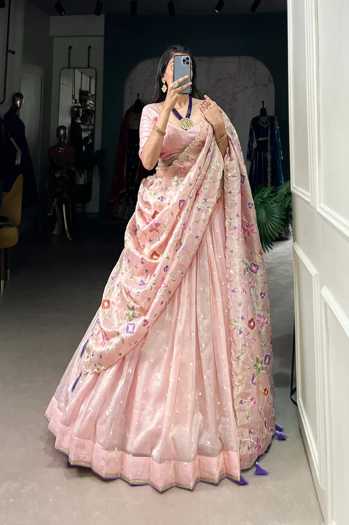 GOLD CRUSH THREAD EMBROIDERED LEHENGA CHOLI(WD106)