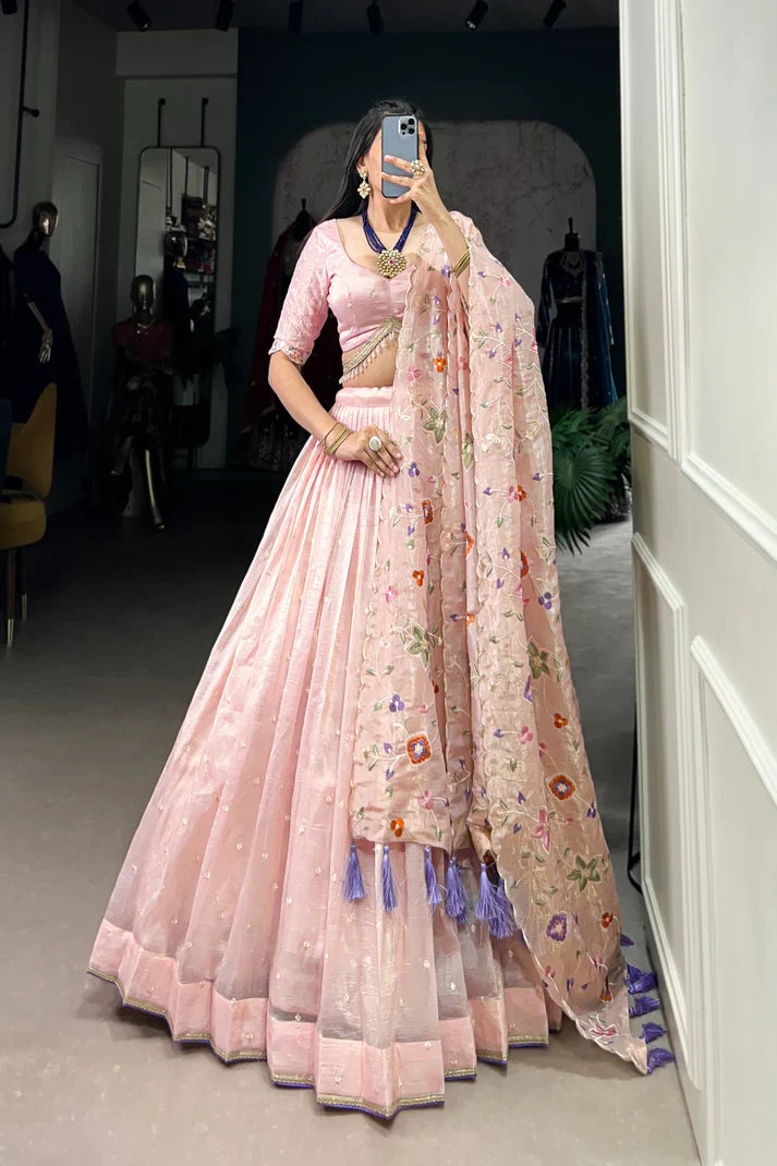 GOLD CRUSH THREAD EMBROIDERED LEHENGA CHOLI(WD106)