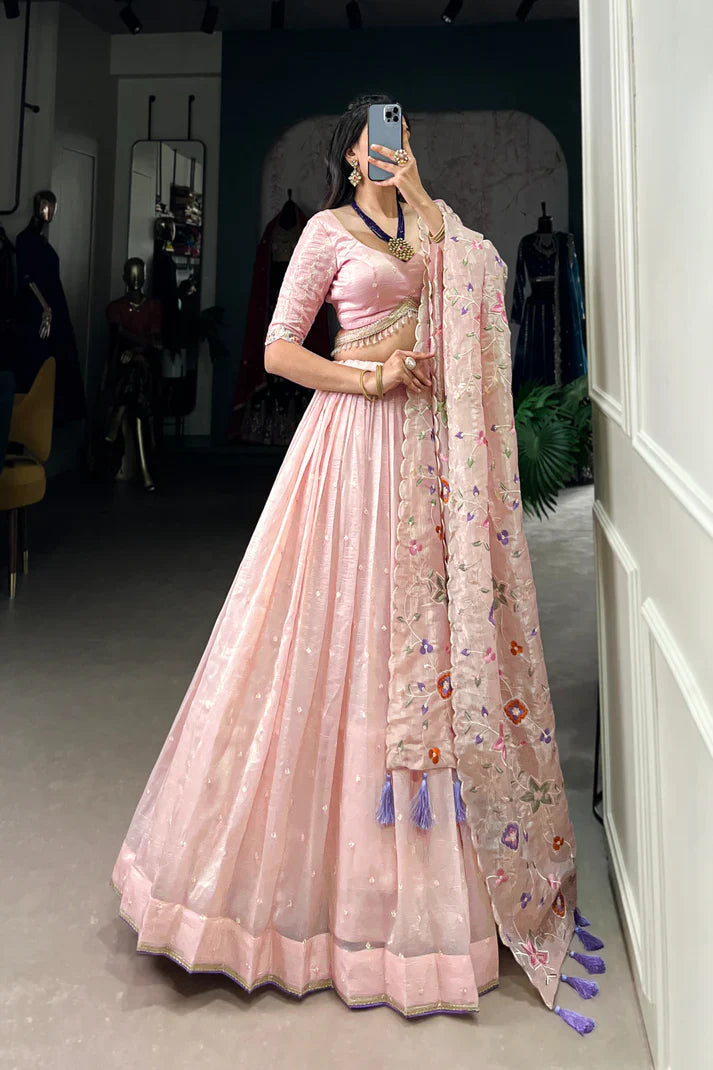 GOLD CRUSH THREAD EMBROIDERED LEHENGA CHOLI(WD106)