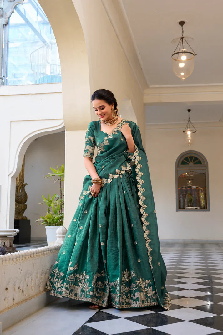 GOLD CRUSH EMBROIDERED LEHENGA CHOLI WITH DUPATTA(WD96) (03)