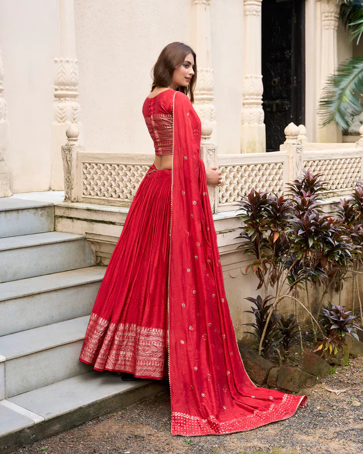 PURE CHANDERI ZARI WEAVING LEHENGA CHOLI WITH SEQUINS EMBROIDERED DUPATTA(WD95) (06)