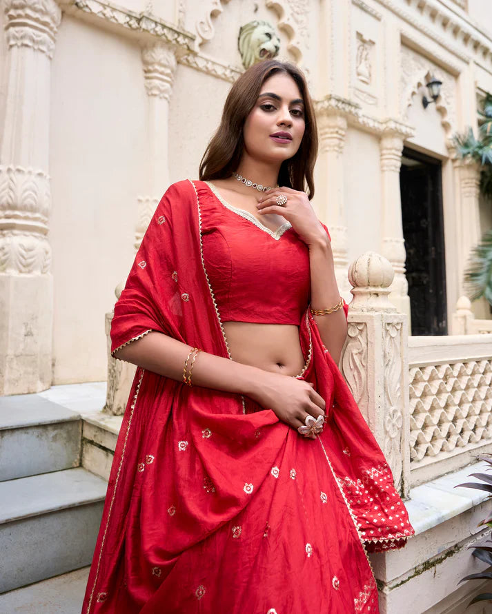 PURE CHANDERI ZARI WEAVING LEHENGA CHOLI WITH SEQUINS EMBROIDERED DUPATTA(WD95) (06)