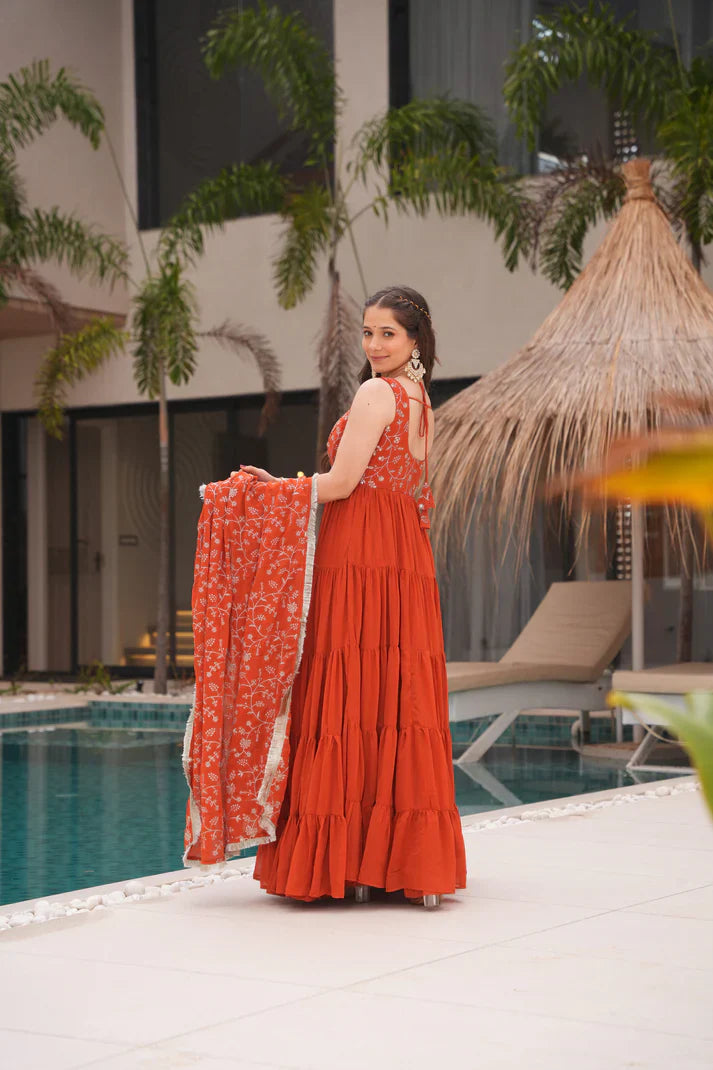 WEDDING SPECIAL SOFT GEORGETTE EMBROIDERED GOWN WITH DUPATTA(WD60)(01)