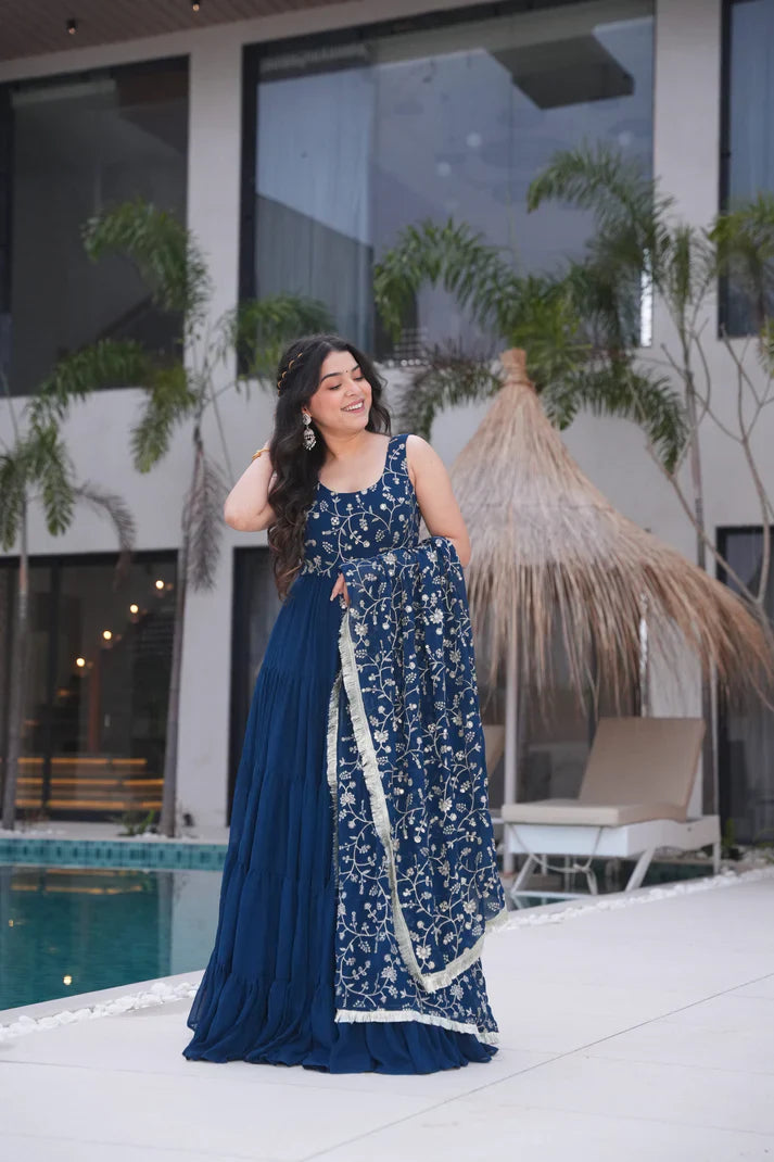 WEDDING SPECIAL SOFT GEORGETTE EMBROIDERED GOWN WITH DUPATTA(WD110)