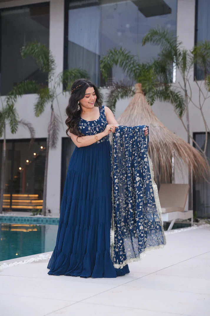 WEDDING SPECIAL SOFT GEORGETTE EMBROIDERED GOWN WITH DUPATTA(WD110)