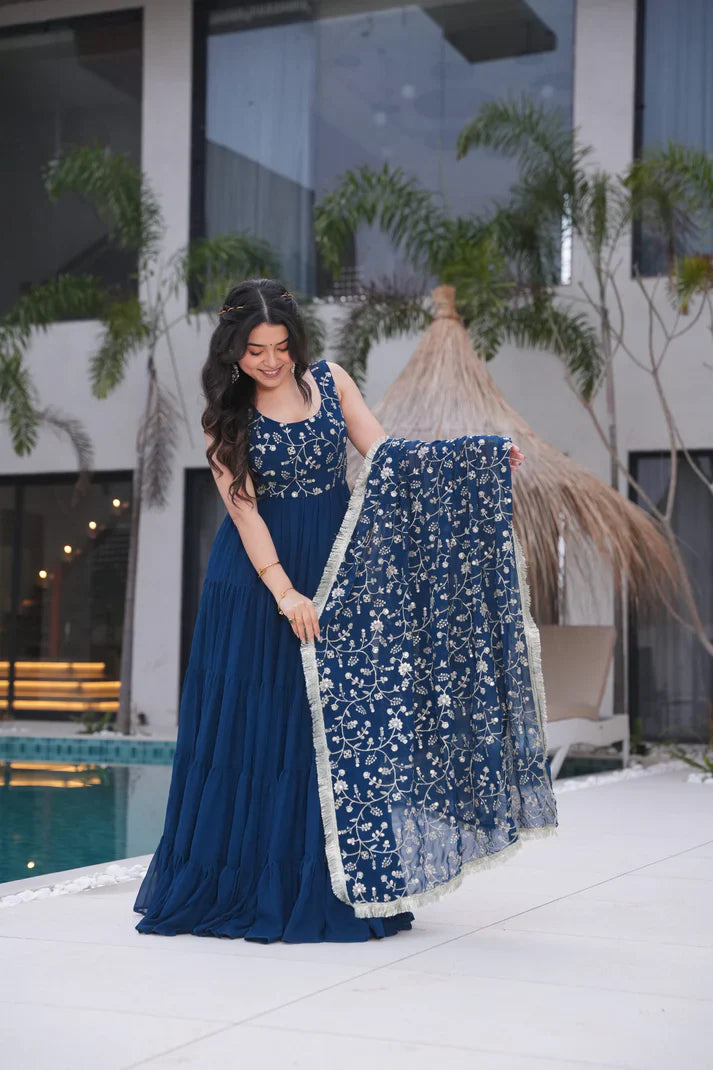 WEDDING SPECIAL SOFT GEORGETTE EMBROIDERED GOWN WITH DUPATTA(WD110)
