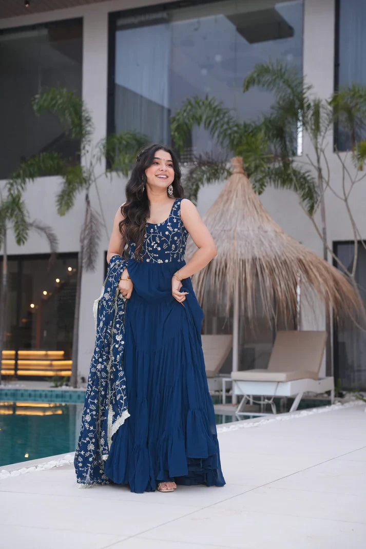 WEDDING SPECIAL SOFT GEORGETTE EMBROIDERED GOWN WITH DUPATTA(WD110)
