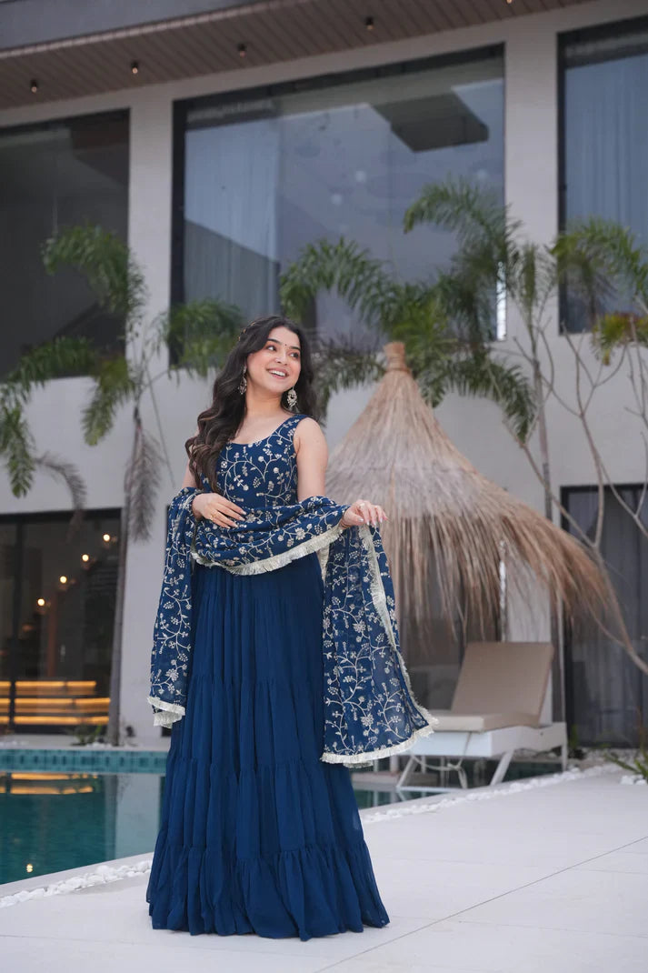 WEDDING SPECIAL SOFT GEORGETTE EMBROIDERED GOWN WITH DUPATTA(WD110)