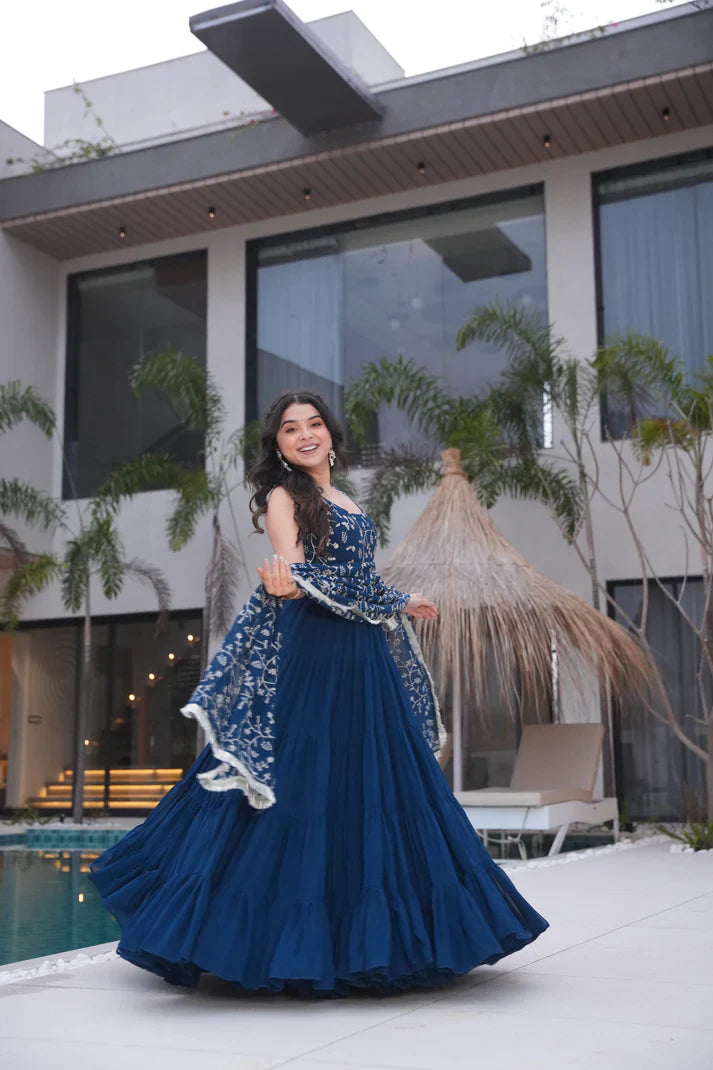 WEDDING SPECIAL SOFT GEORGETTE EMBROIDERED GOWN WITH DUPATTA(WD110)