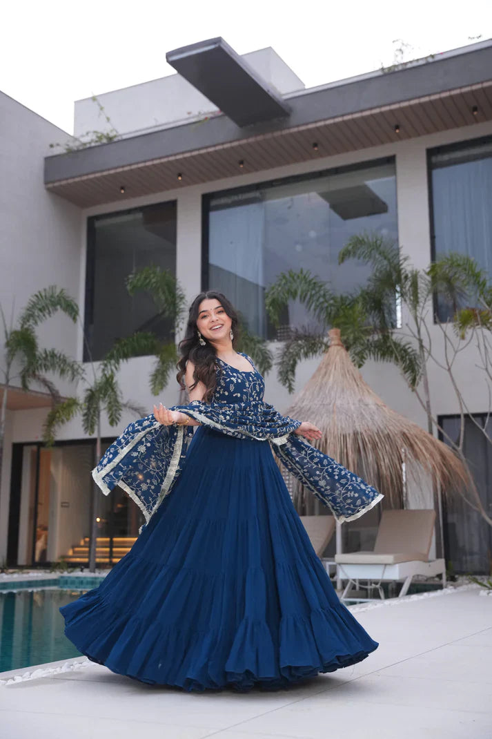 WEDDING SPECIAL SOFT GEORGETTE EMBROIDERED GOWN WITH DUPATTA(WD110)
