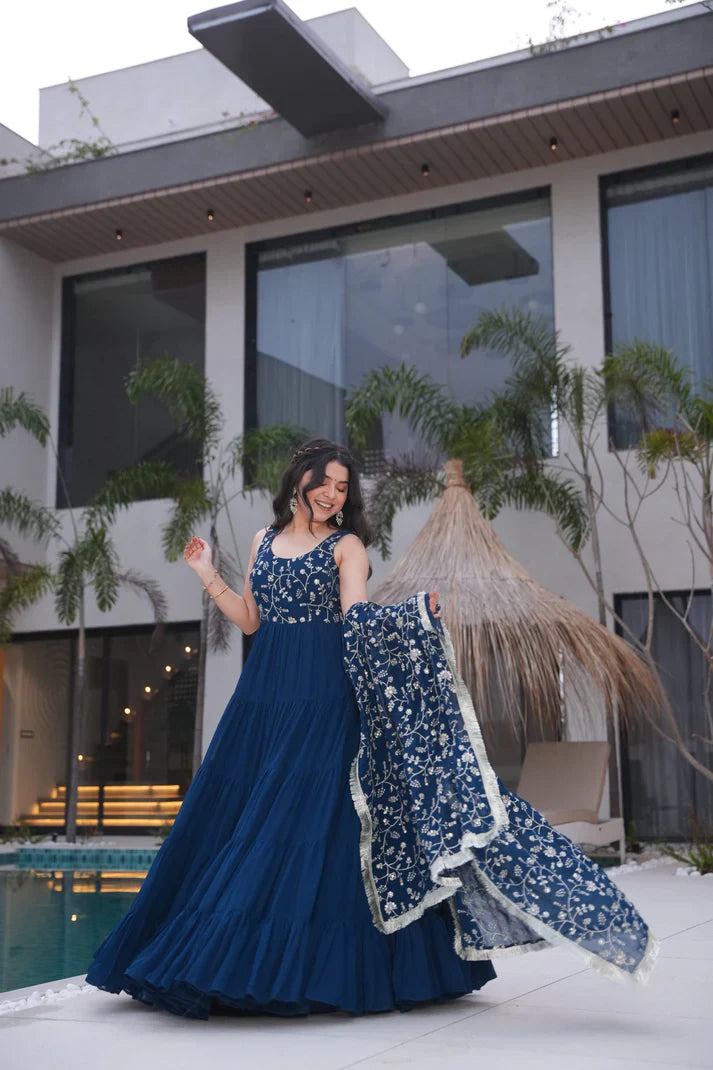WEDDING SPECIAL SOFT GEORGETTE EMBROIDERED GOWN WITH DUPATTA(WD110)
