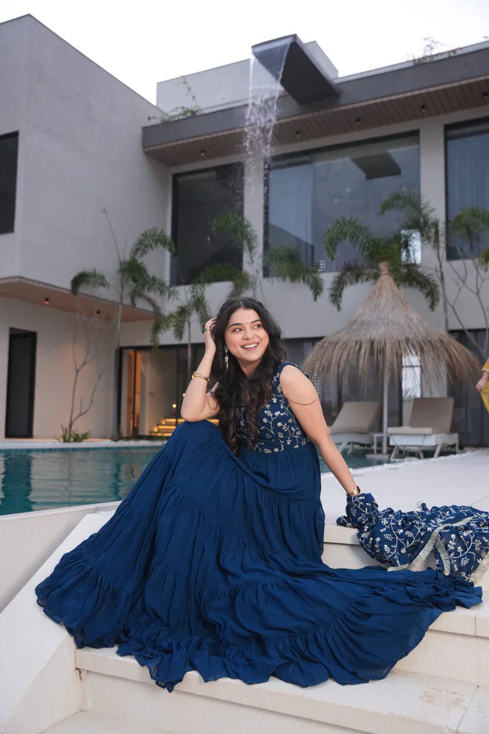 WEDDING SPECIAL SOFT GEORGETTE EMBROIDERED GOWN WITH DUPATTA(WD110)