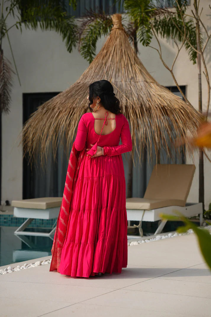 WEDDING SPECIAL MICROCRAPE GOWN WITH JAQUARD DUPATTA (WD55)