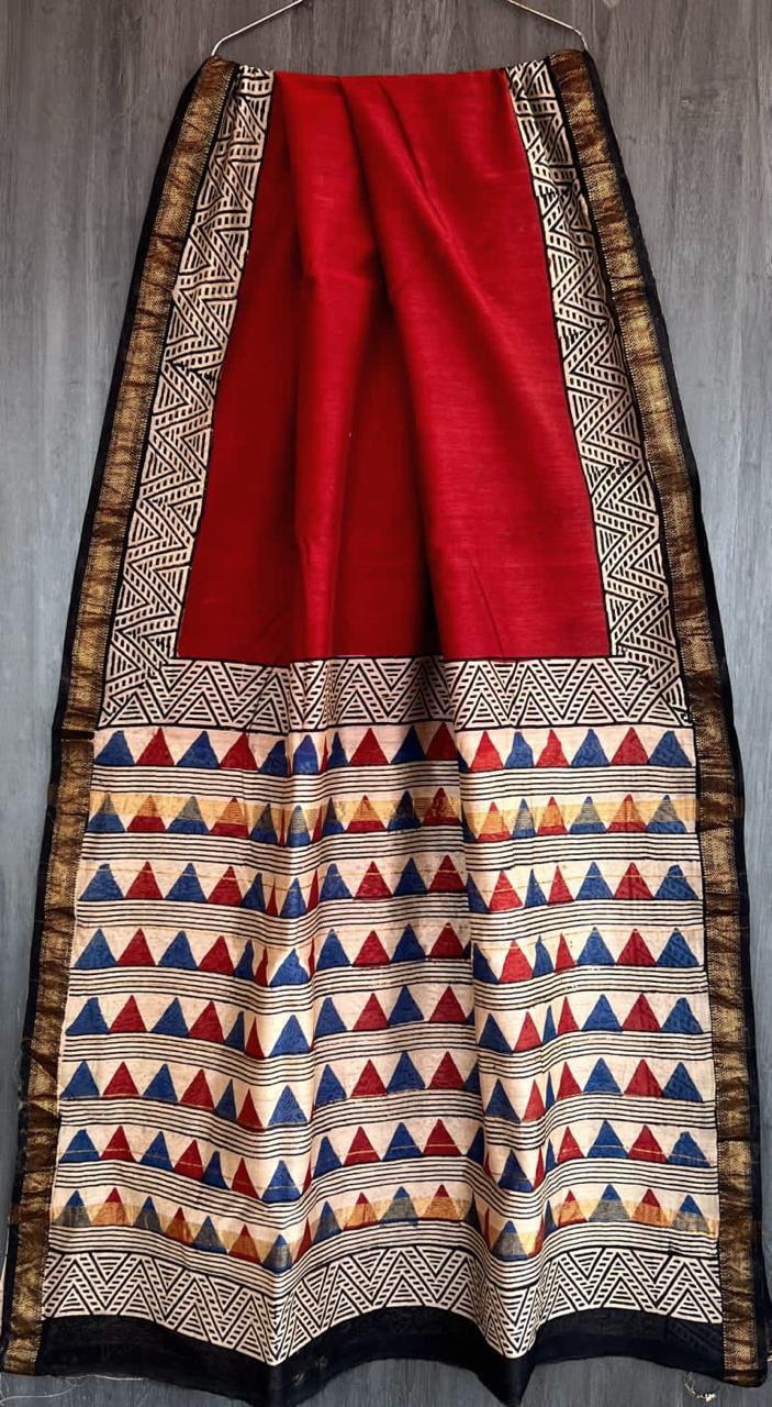 Exclusive Hand Block Printed Maheshwari Silk Saree (SWSRMAH53)