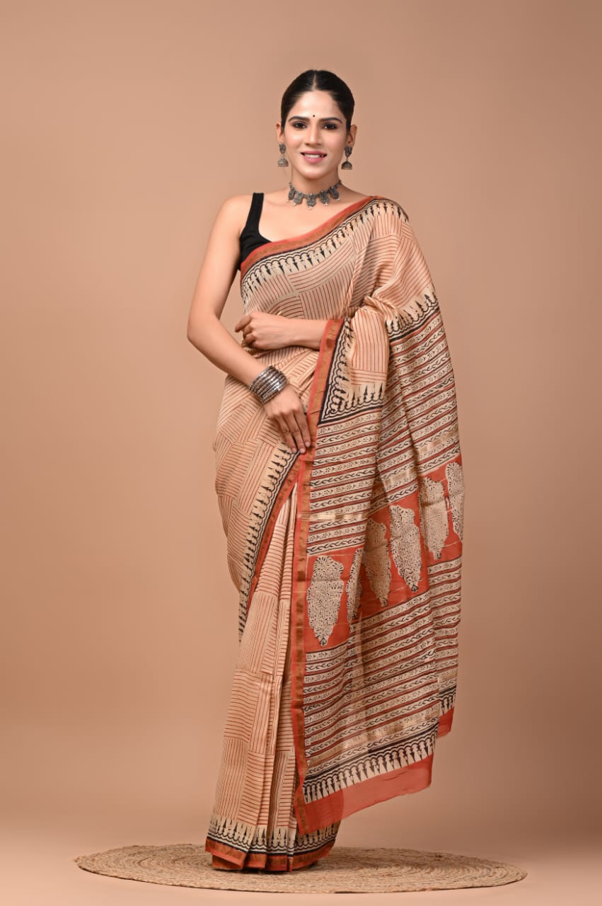 Premium Hand Block Printed Chanderi Silk Saree (SWSRCHACH29)