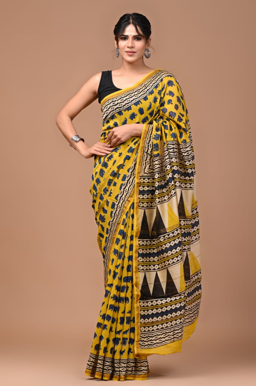 Premium Hand Block Printed Chanderi Silk Saree