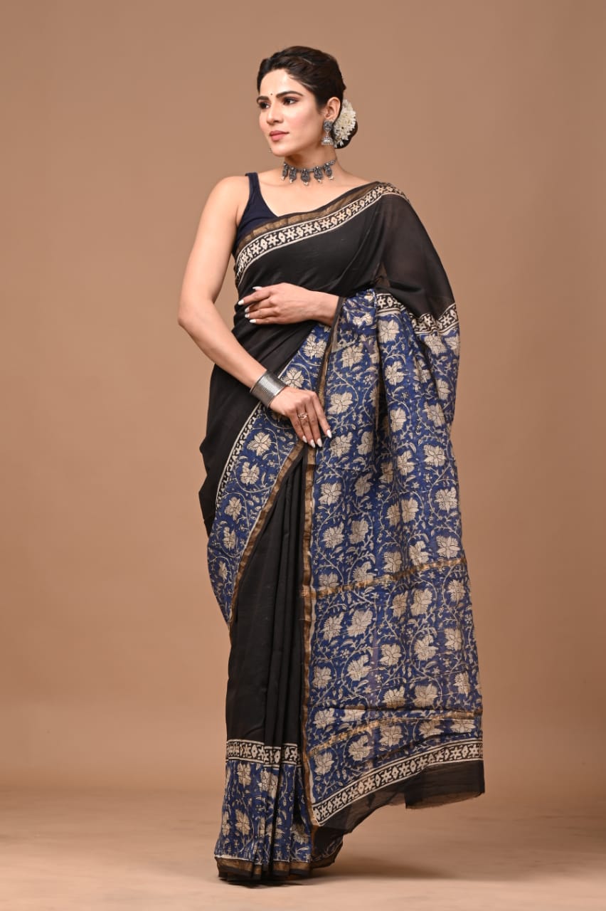 Premium Hand Block Printed Chanderi Silk Saree