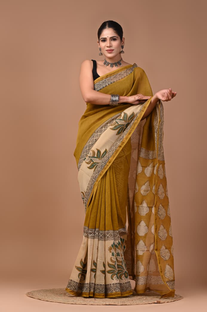 Premium Hand Block Printed Chanderi Silk Saree 53