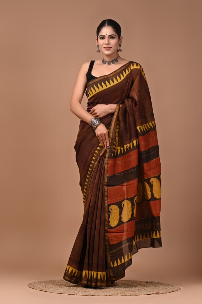 Premium Hand Block Printed Chanderi Silk Saree 50