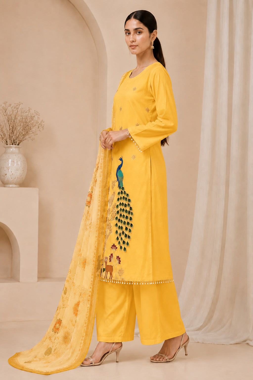 Royal Peacock Embroidered White Suit Set🤍🦚 (RRRD53)
