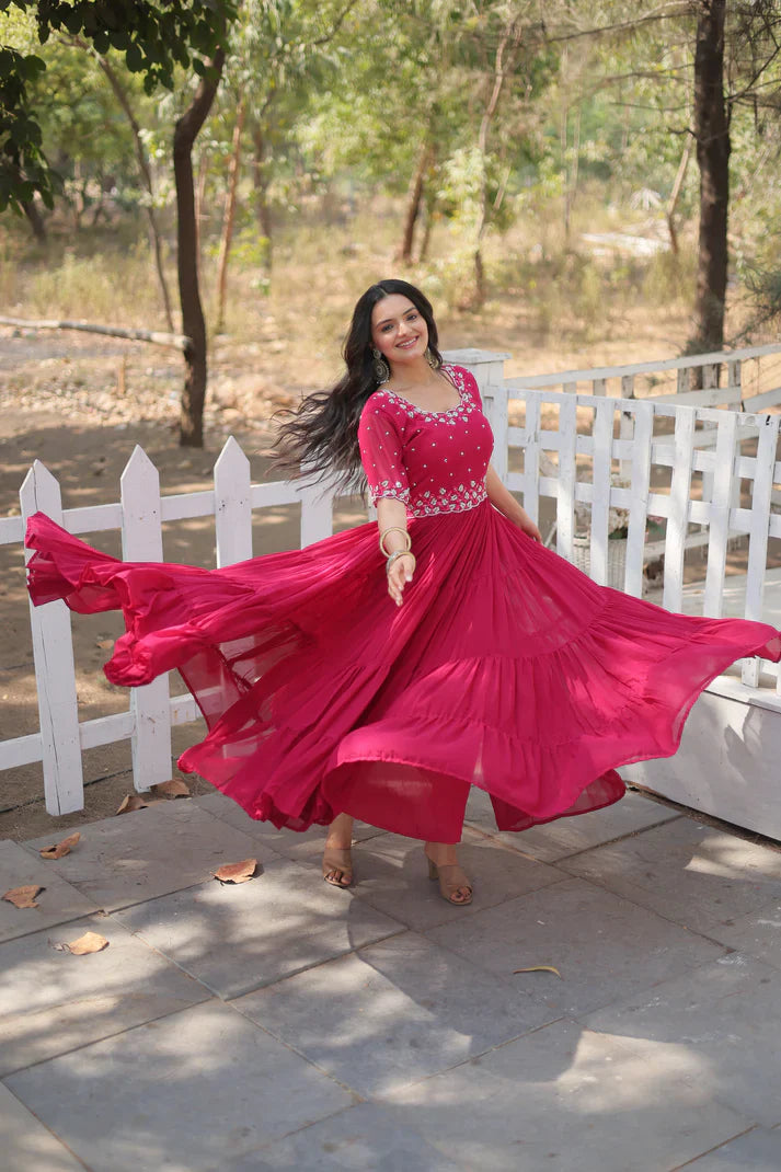 FESTIVAL SPECIAL BEADS EMBROIDERY WORK GOWN(WD47)