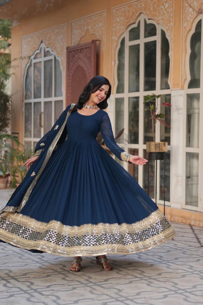 WEDDING SPECIAL FAUX BLOOMING EMBRIDERED GOWN WITH DUPATTA(WD52)