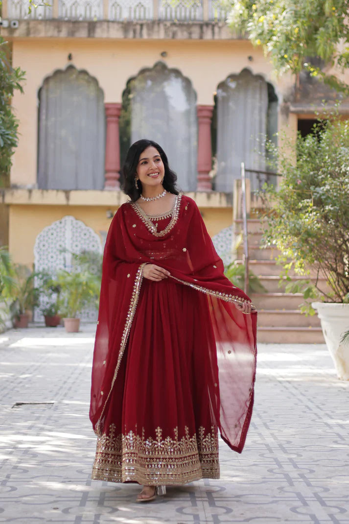 WEDDING SPECIAL FAUX BLOOMING SEQUINS ZARI EMBROIDERED GOWN WITH DUPATTA(WD109)