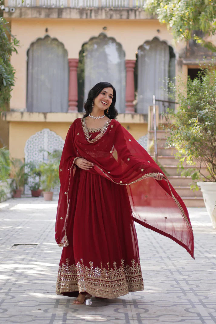 WEDDING SPECIAL FAUX BLOOMING SEQUINS ZARI EMBROIDERED GOWN WITH DUPATTA(WD109)