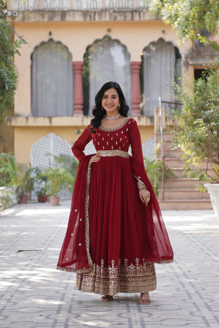 WEDDING SPECIAL FAUX BLOOMING SEQUINS ZARI EMBROIDERED GOWN WITH DUPATTA(WD109)