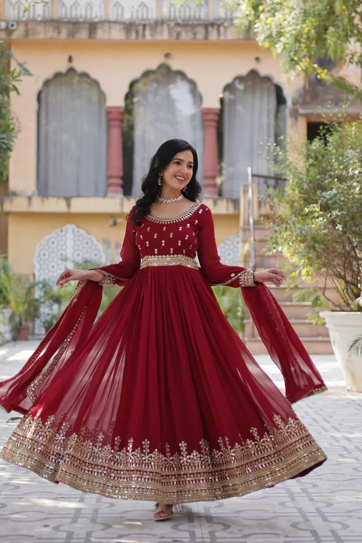 WEDDING SPECIAL FAUX BLOOMING SEQUINS ZARI EMBROIDERED GOWN WITH DUPATTA(WD109)