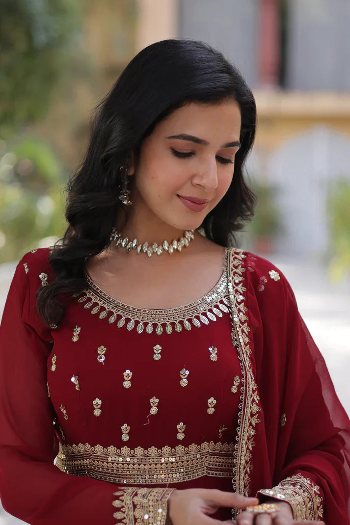 WEDDING SPECIAL FAUX BLOOMING SEQUINS ZARI EMBROIDERED GOWN WITH DUPATTA(WD109)