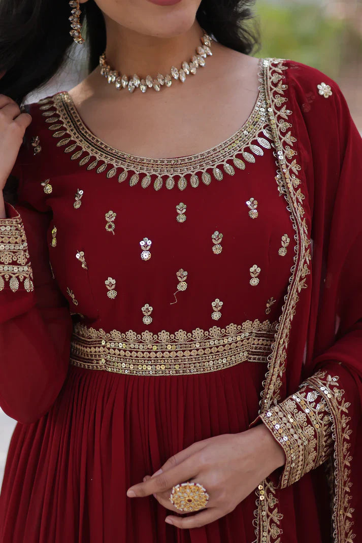 WEDDING SPECIAL FAUX BLOOMING SEQUINS ZARI EMBROIDERED GOWN WITH DUPATTA(WD109)