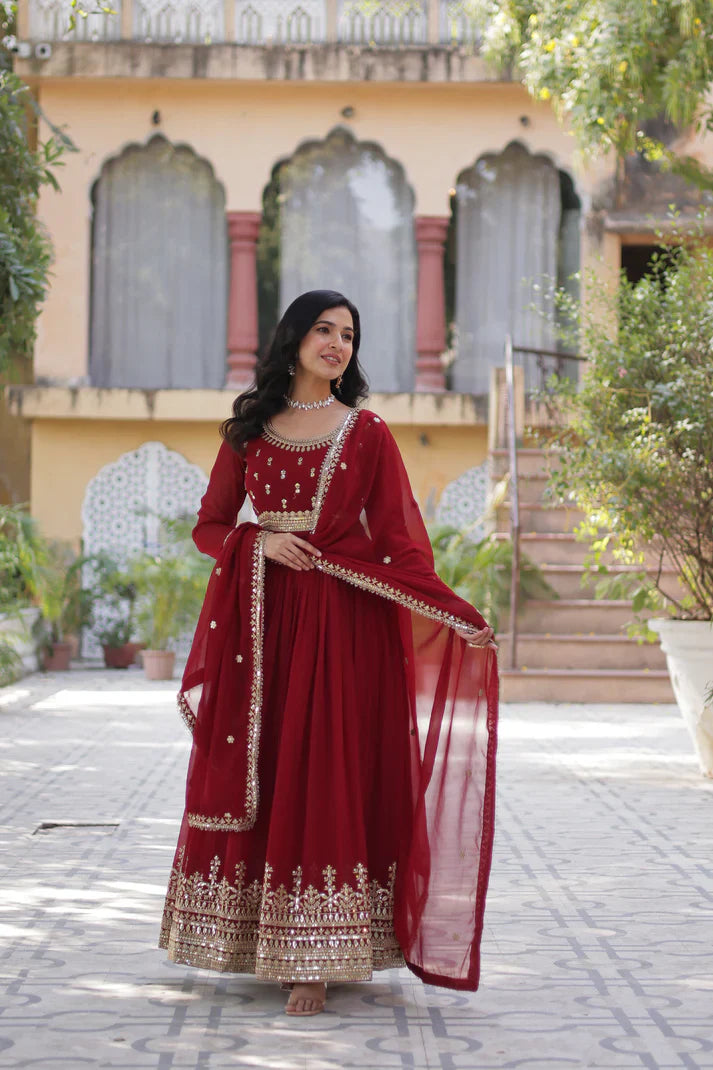 WEDDING SPECIAL FAUX BLOOMING SEQUINS ZARI EMBROIDERED GOWN WITH DUPATTA(WD109)