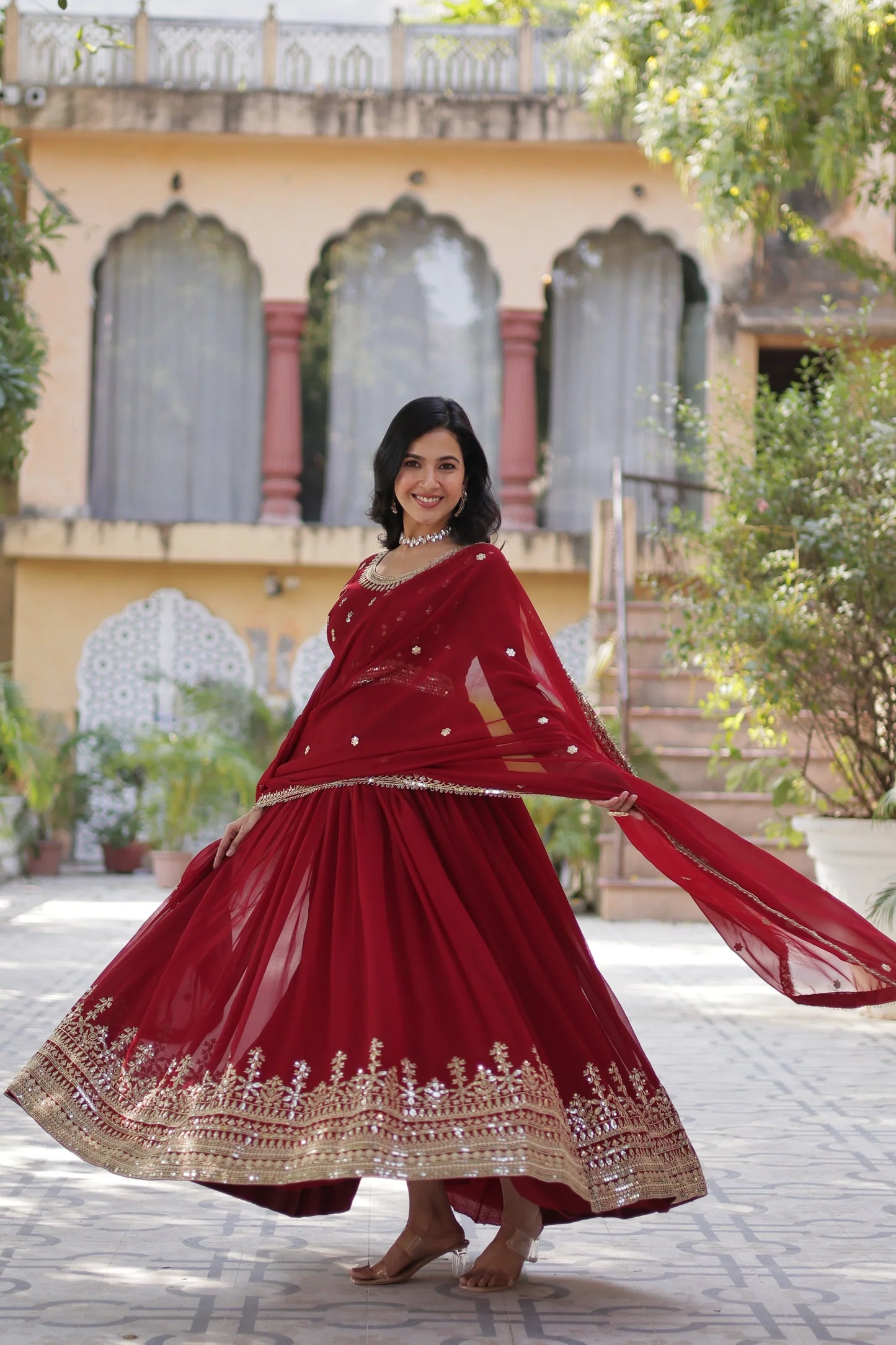 WEDDING SPECIAL FAUX BLOOMING SEQUINS ZARI EMBROIDERED GOWN WITH DUPATTA(WD109)