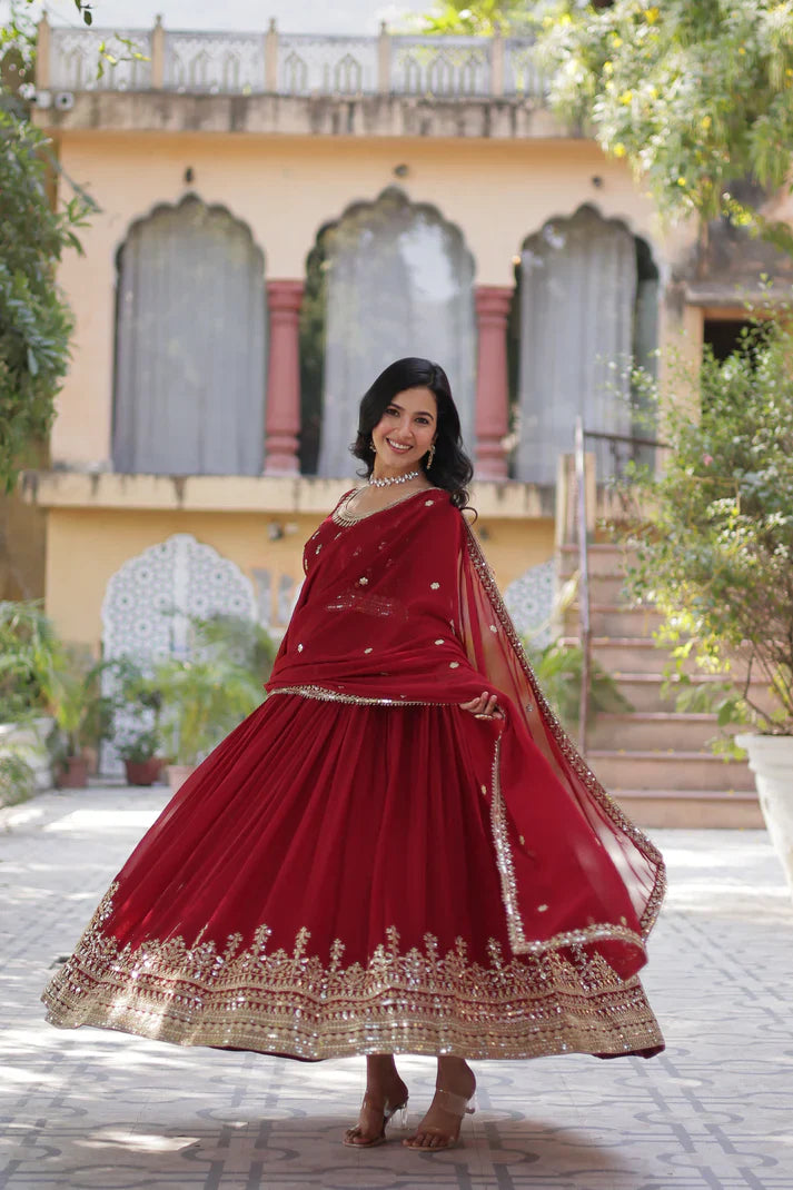 WEDDING SPECIAL FAUX BLOOMING SEQUINS ZARI EMBROIDERED GOWN WITH DUPATTA(WD109)