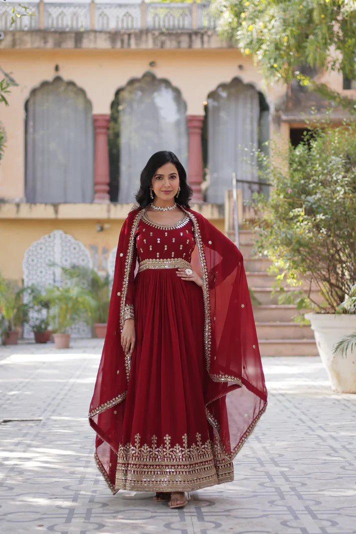 WEDDING SPECIAL FAUX BLOOMING SEQUINS ZARI EMBROIDERED GOWN WITH DUPATTA(WD109)