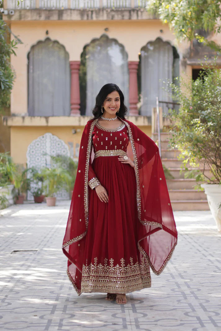 WEDDING SPECIAL FAUX BLOOMING SEQUINS ZARI EMBROIDERED GOWN WITH DUPATTA(WD109)