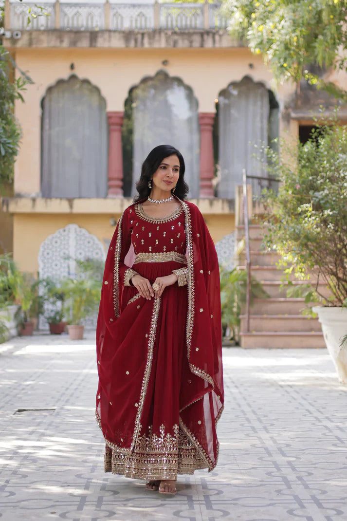 WEDDING SPECIAL FAUX BLOOMING SEQUINS ZARI EMBROIDERED GOWN WITH DUPATTA(WD109)