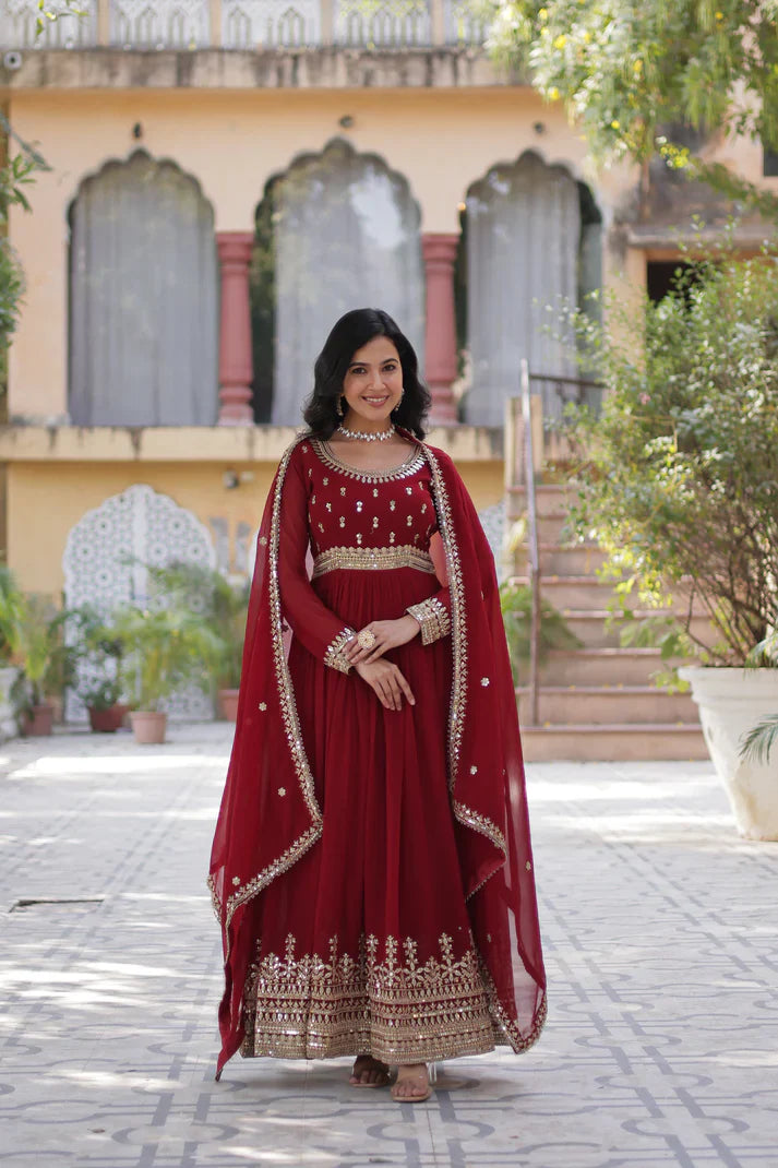 WEDDING SPECIAL FAUX BLOOMING SEQUINS ZARI EMBROIDERED GOWN WITH DUPATTA(WD109)
