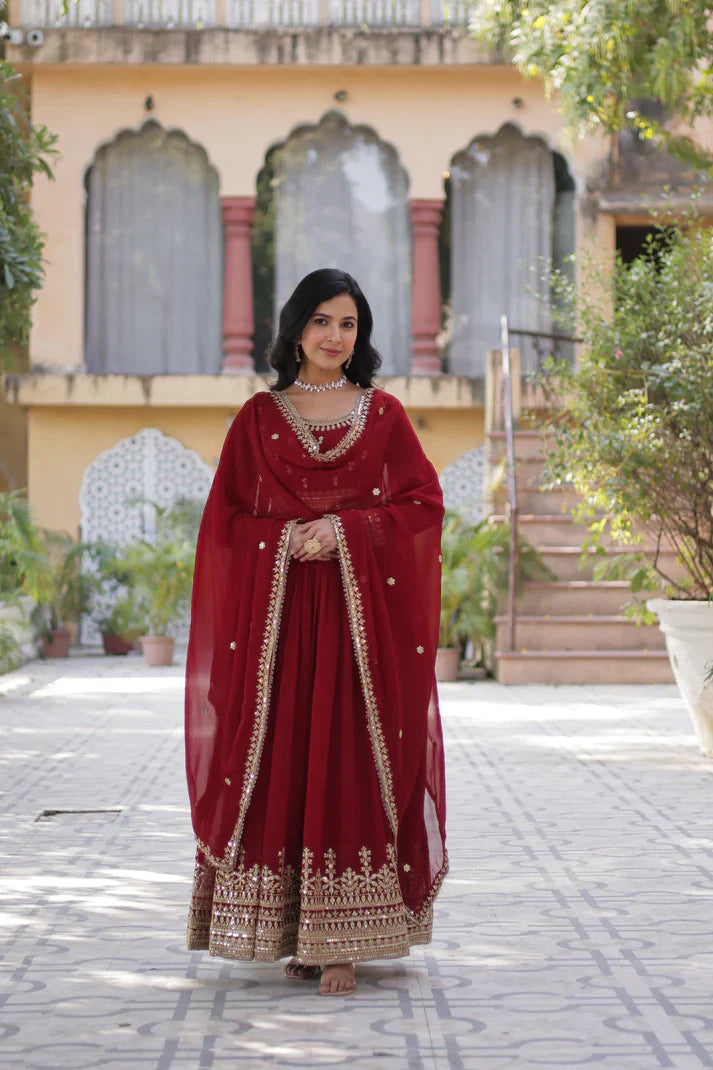 WEDDING SPECIAL FAUX BLOOMING SEQUINS ZARI EMBROIDERED GOWN WITH DUPATTA(WD109)