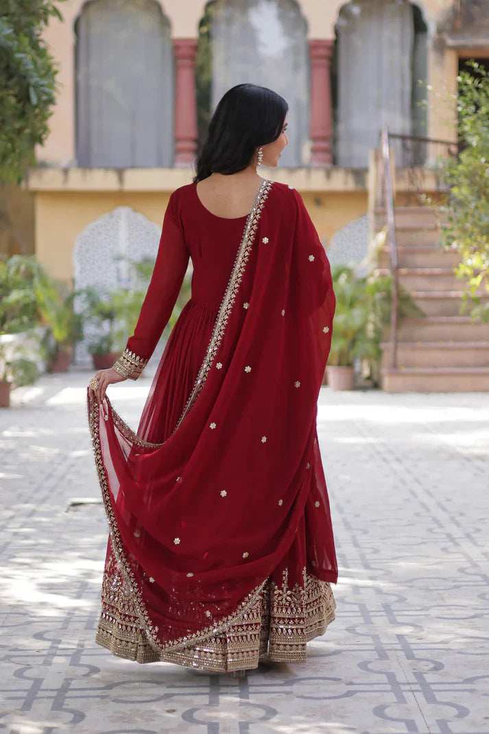 WEDDING SPECIAL FAUX BLOOMING SEQUINS ZARI EMBROIDERED GOWN WITH DUPATTA(WD109)