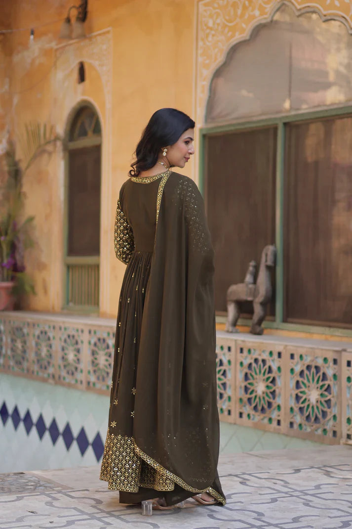 WEDDING SPECIAL FAUX GEORGETTE EMBROIDERED GOWN WITH BOTTOM AND DUPATTA(WD113)