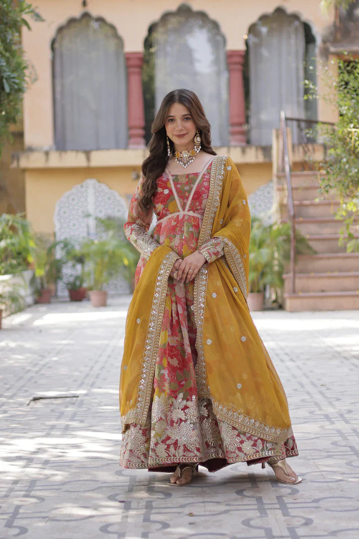 RUSSIAN SILK EMBROIDERED GOWN WITH DUPATTA(WD92)
