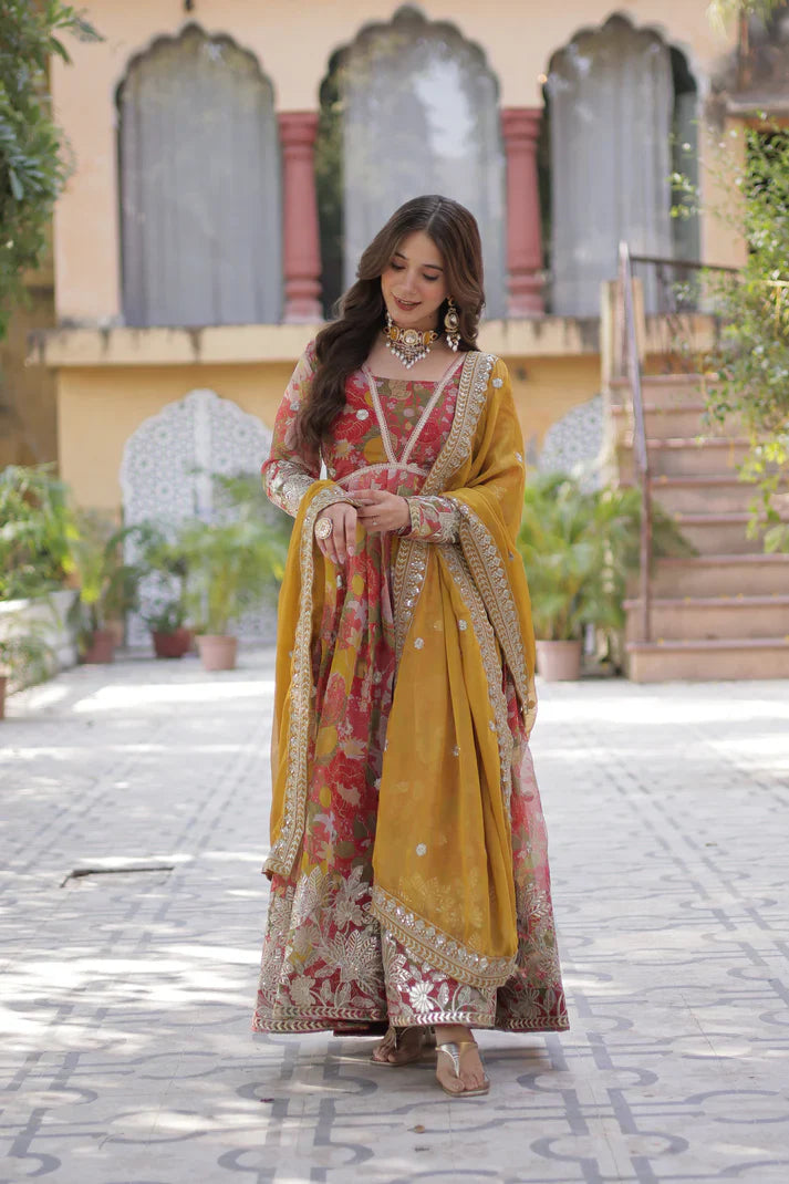 RUSSIAN SILK EMBROIDERED GOWN WITH DUPATTA(WD92)