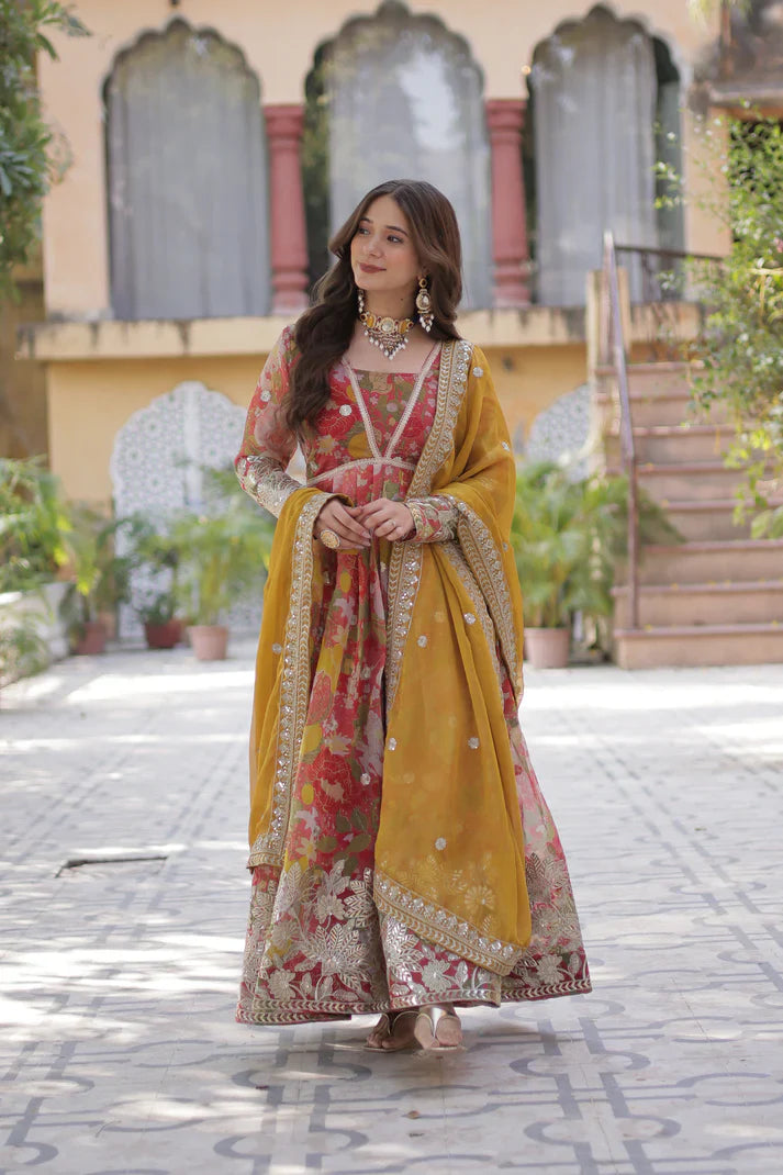 RUSSIAN SILK EMBROIDERED GOWN WITH DUPATTA(WD92)