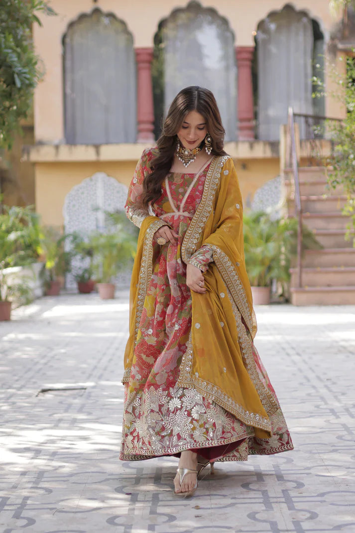 RUSSIAN SILK EMBROIDERED GOWN WITH DUPATTA(WD92)